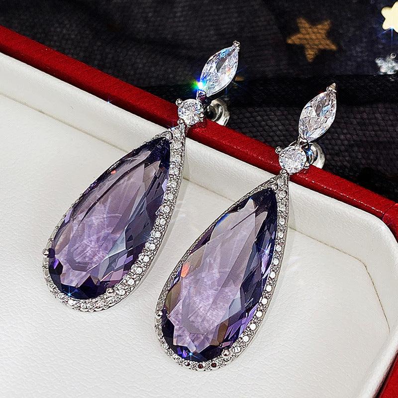 Flower And Waterdrop Colored Zircon Earrings