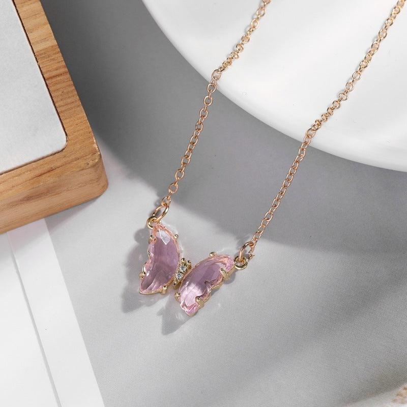 Fantasy Crystal Butterfly Necklace | Daily Wear Pink