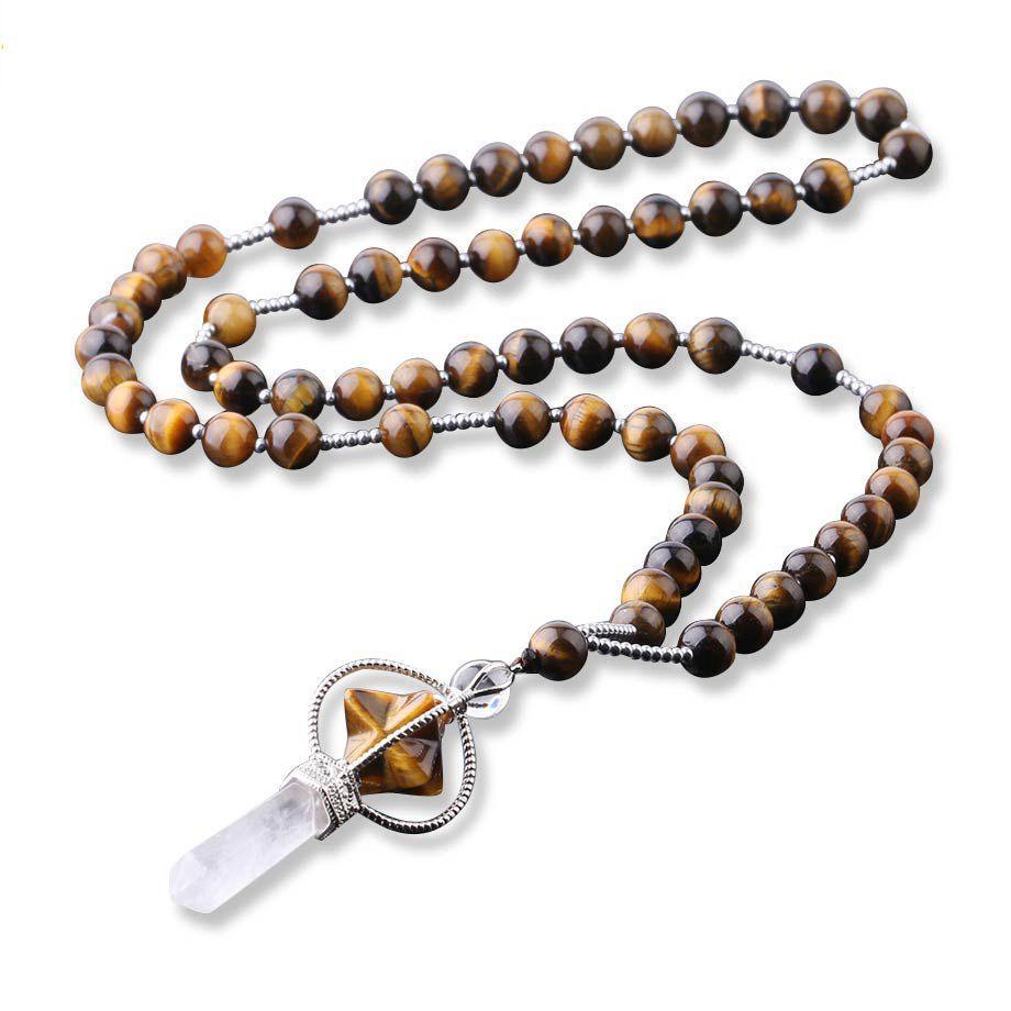 White Crystal Column Stone Necklace | Beach Jewelry