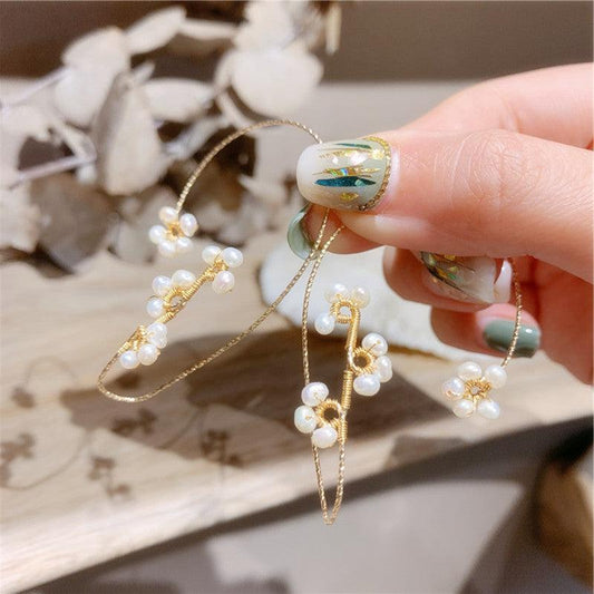 Hand-woven Flower Pearl Earrings