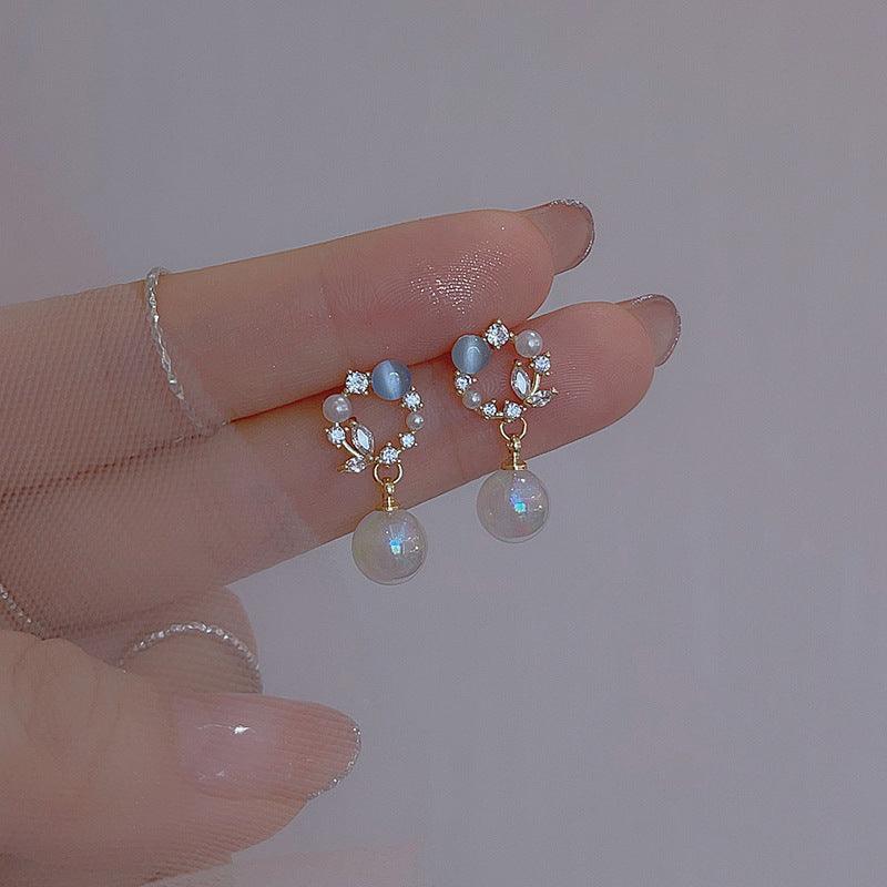 High-Grade Blue Opal Fairy Fish Ji Pearl Stud | Daily Wear