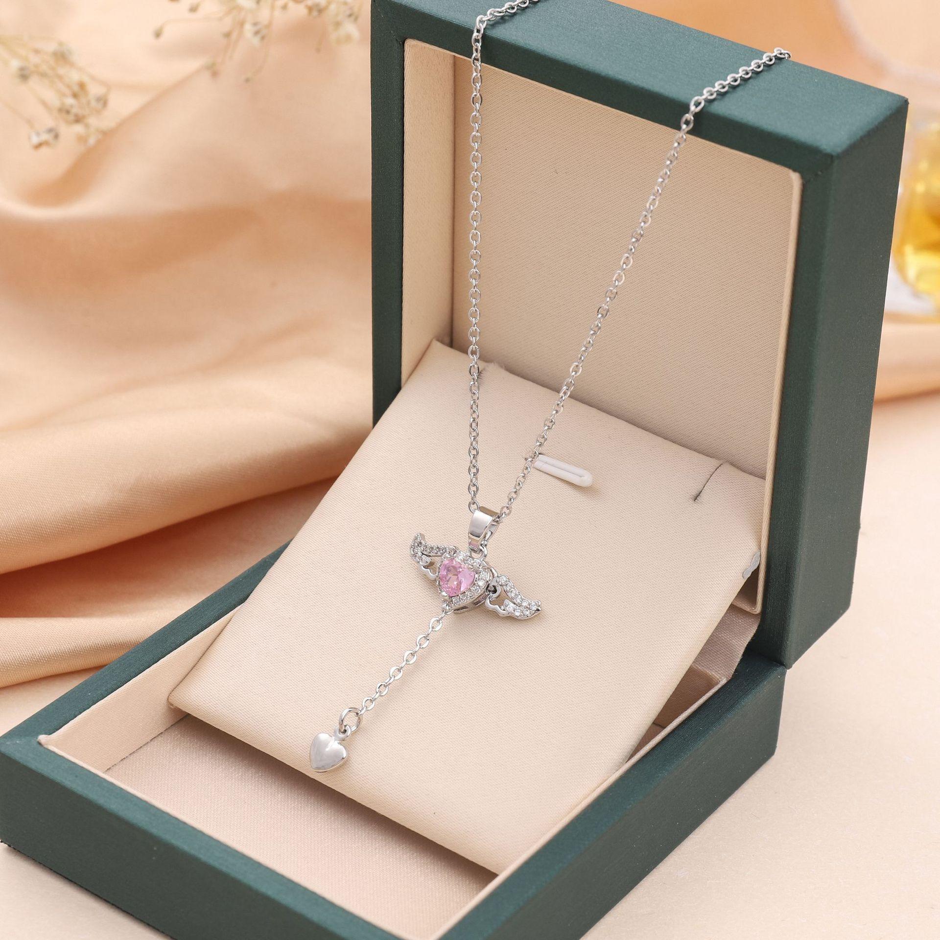 Moving Cupid Heart Crystal Necklace - Fashion Wear Silver