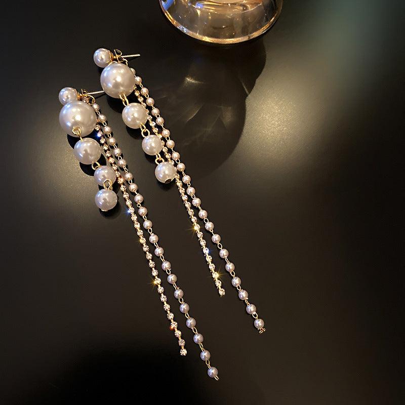 Pearl Tassel Long Earrings | Party Wear