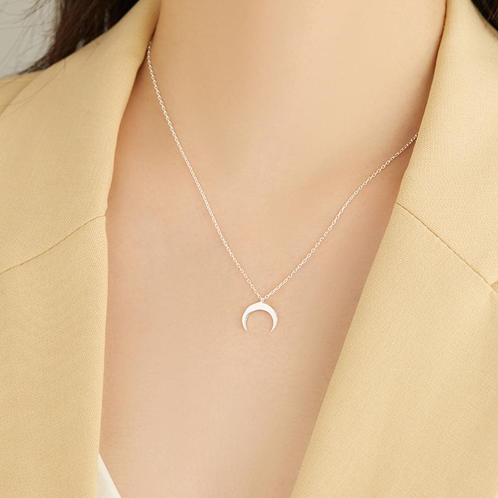 Moon Pendant Clavicle Chain In Sterling Silver | Daily Wear