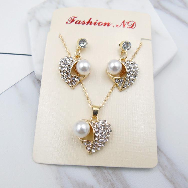 Fashion Peach Heart Pearl Jewelry Set | Daily Wear