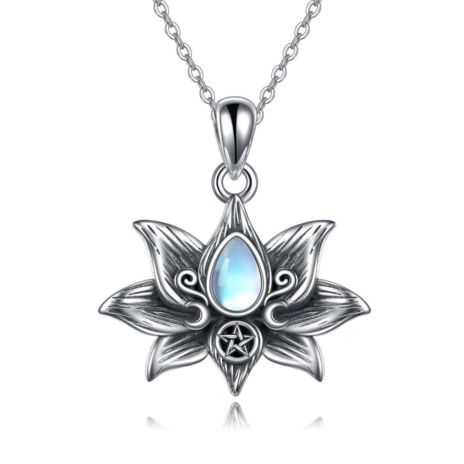 925 Silver Moonstone Lotus Necklace | Daily Wear