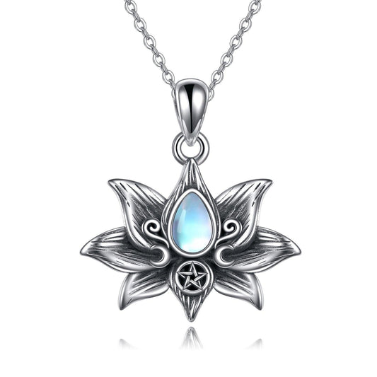 925 Silver Moonstone Lotus Necklace | Daily Wear