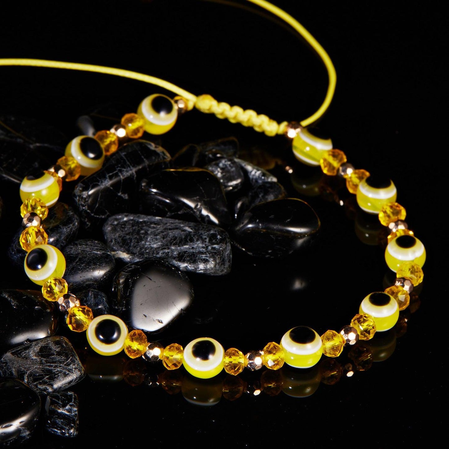 Eye Crystal Bead Pull Adjustable Bracelet | Fashion Jewelry Yellow