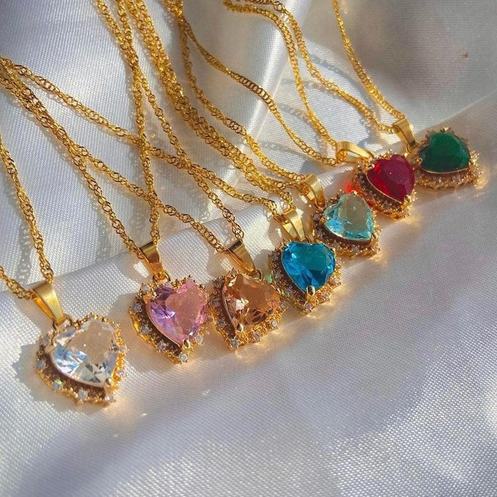 Colorful Rhinestones Heart-shaped Necklace | Daily Wear