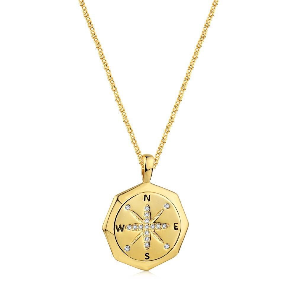 Eight Awn Star Lucky Compass Necklace In 925 Sterling Silver Gold 925 Silver