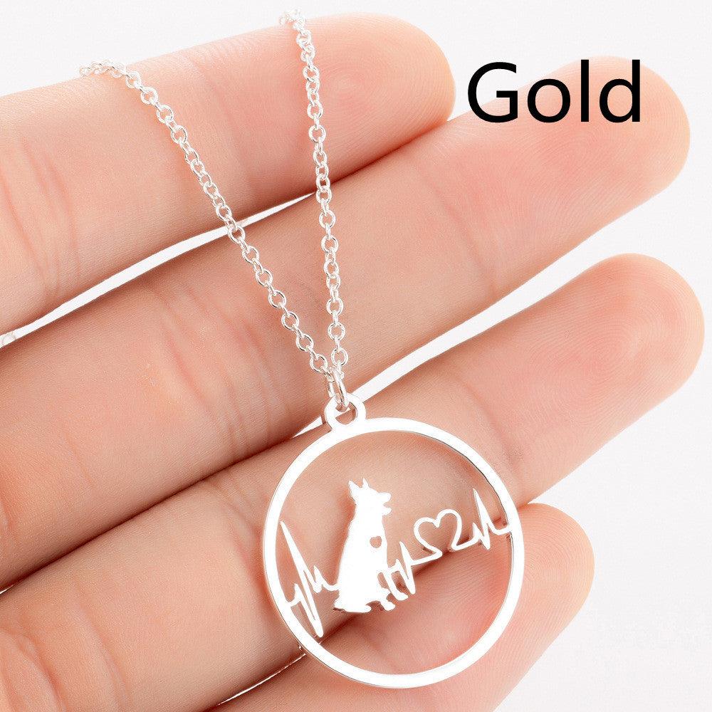 Pet Dog Paw Print Pendant Necklace | Pet Collection German Shepherd Gold 2