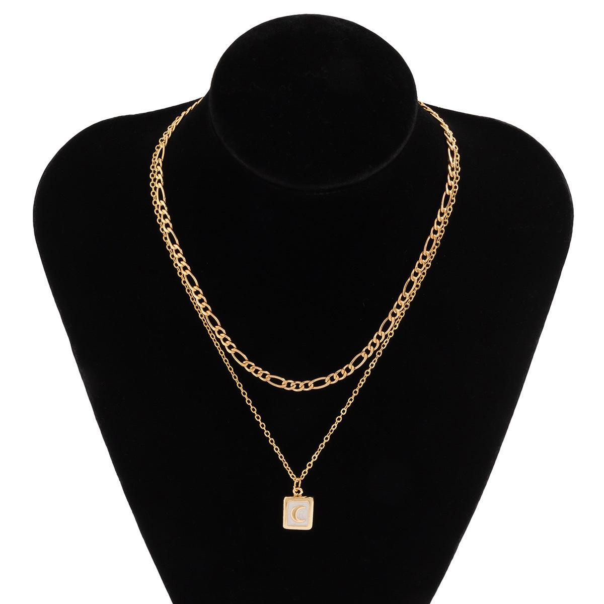 Retro Oil Drop Moon Tag Necklace | Daily Wear Jewelry