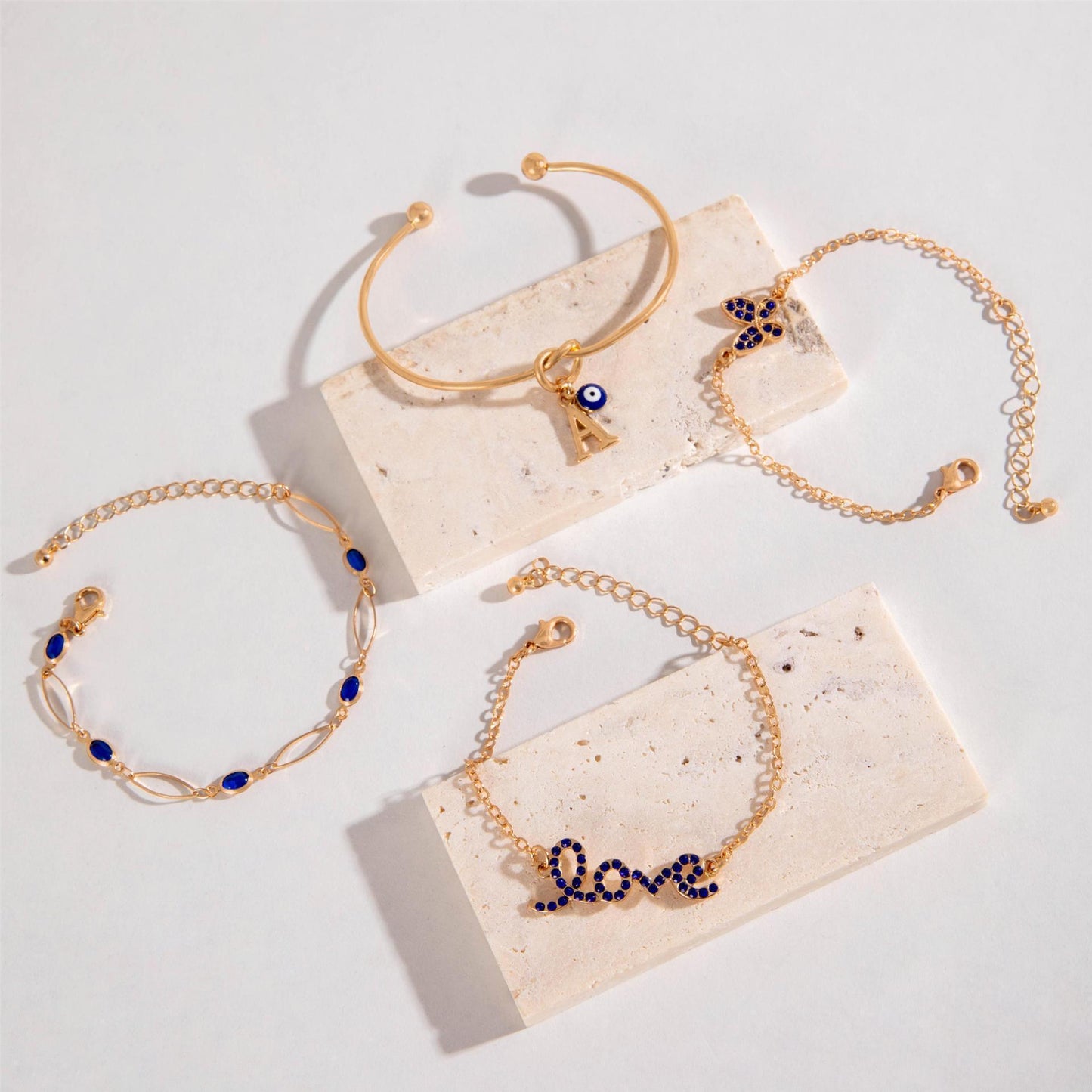 Blue Flower Rhinestones Love Butterfly Bracelet | Fashion Collection