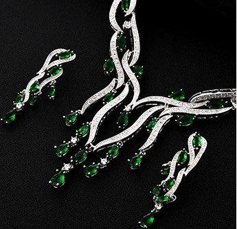 Crystal Zircon Tassel Pendant Set | Party Wear Green