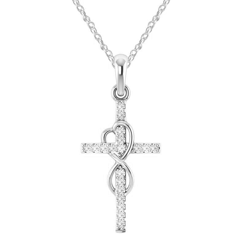 Eight-Character Diamond Cross Necklace Silver 1PC
