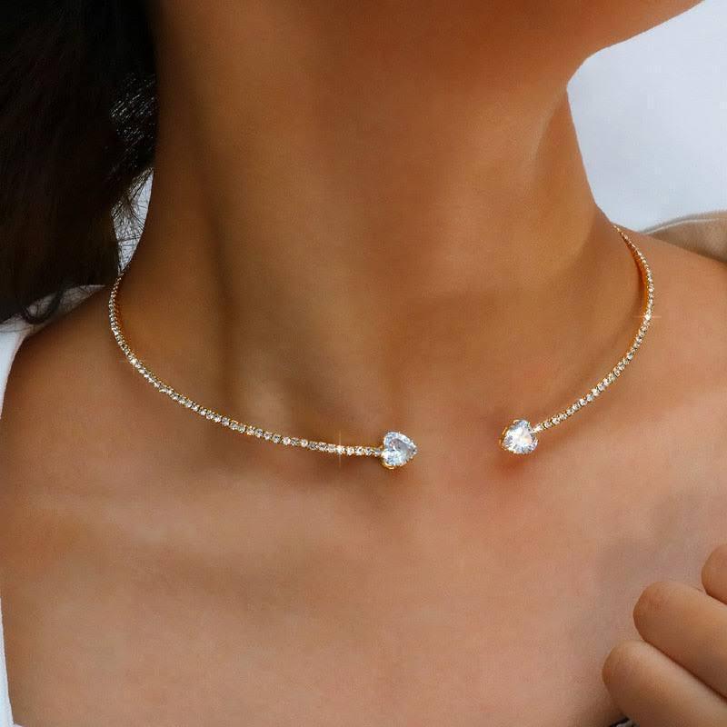 Rhinestone Heart Collar Necklace | Fashion Wear