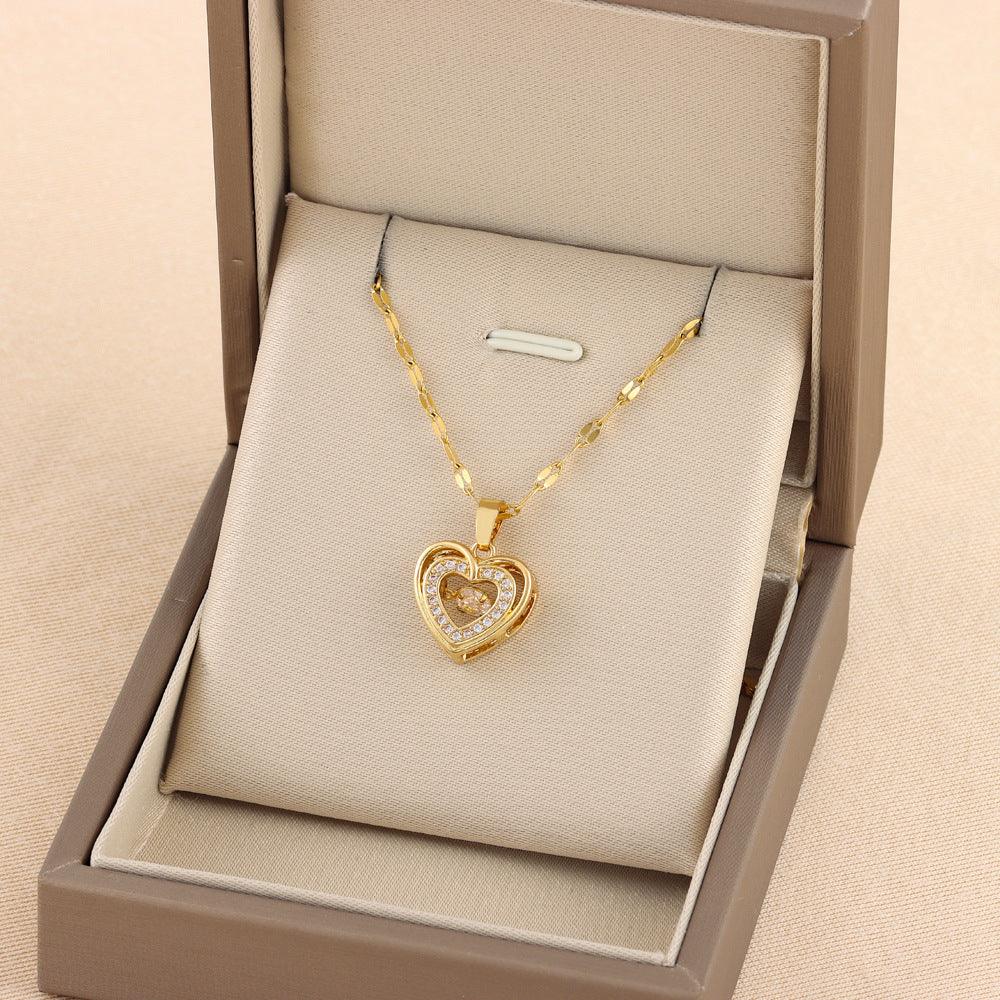 Double-layer Love Necklace With Rhinestones Pendant