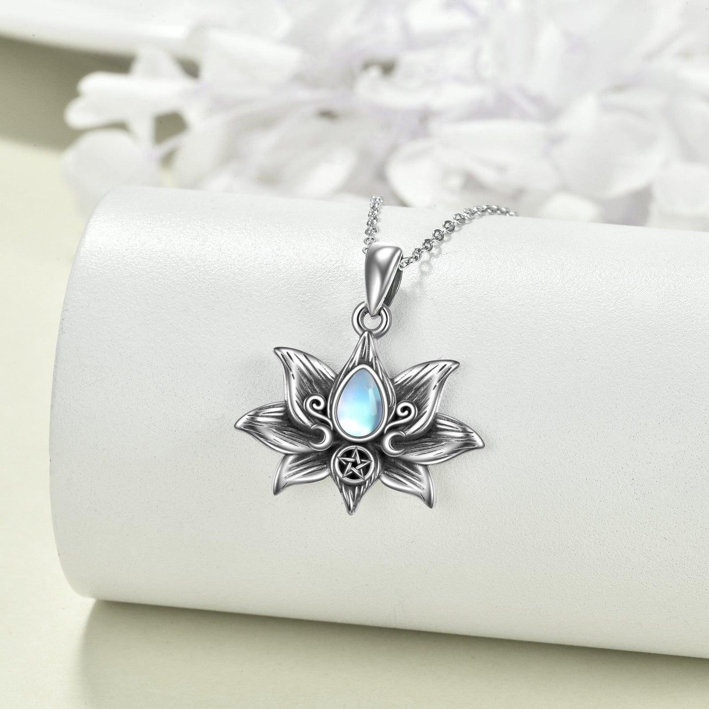 925 Silver Moonstone Lotus Necklace | Daily Wear