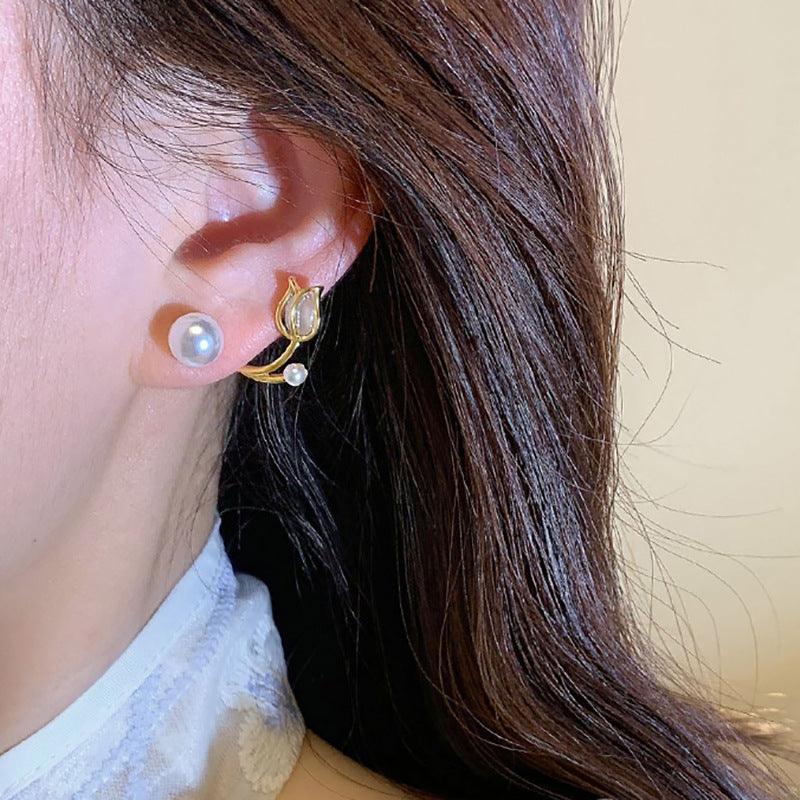 Sterling Silver Needle Tulip Stud Earrings | Daily Wear