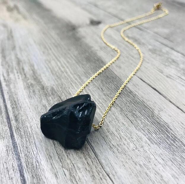 Natural Crystal Stone Pendant Necklace Irregular Jewelry Black