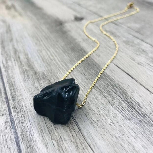 Natural Crystal Stone Pendant Necklace Irregular Jewelry Black