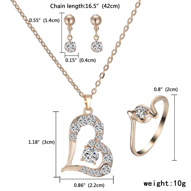 Heart Pendant Jewelry Set with Rhinestones